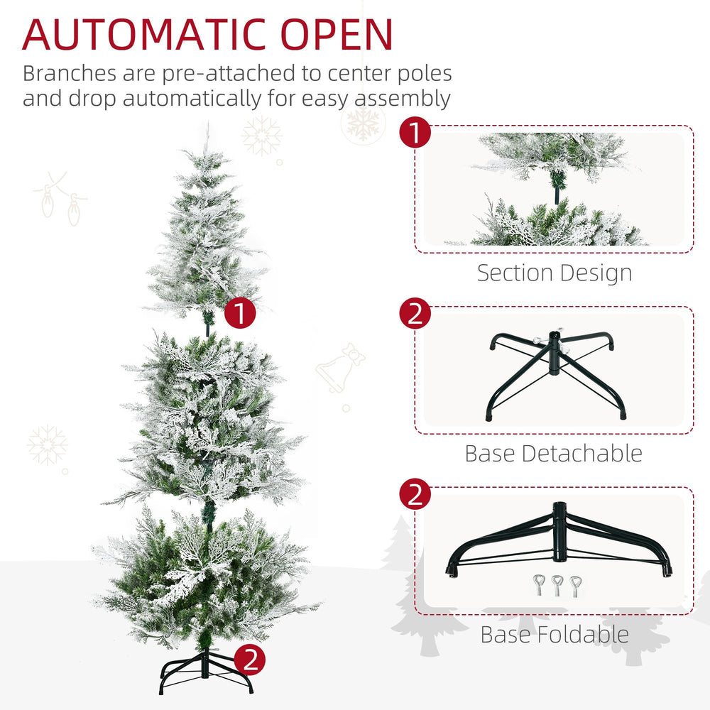 6 Feet Pencil Snow Flocked Artificial Christmas Tree With 517 Realistic Cypress Branches, Auto Open, Green EX-STOCK Canada 
