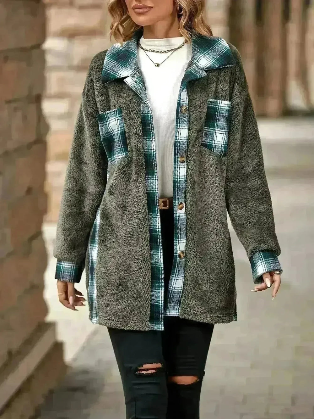 Plaid Woolen Coat Fashion Lapel Single-breasted Mid-length Coat Women's Clothing - EX-STOCK CANADA