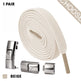 Beige shoelace set with metal lace locks on a white background
