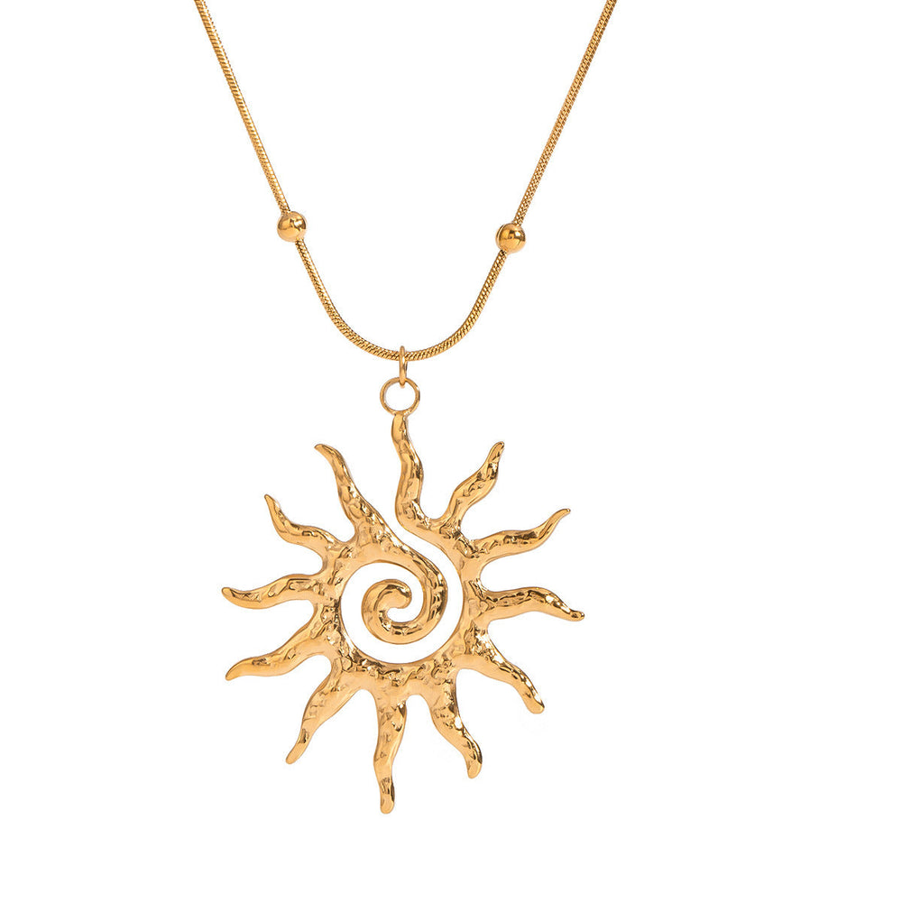 Stainless Steel Hammered Spiral Sun Pendant Necklace EX-STOCK