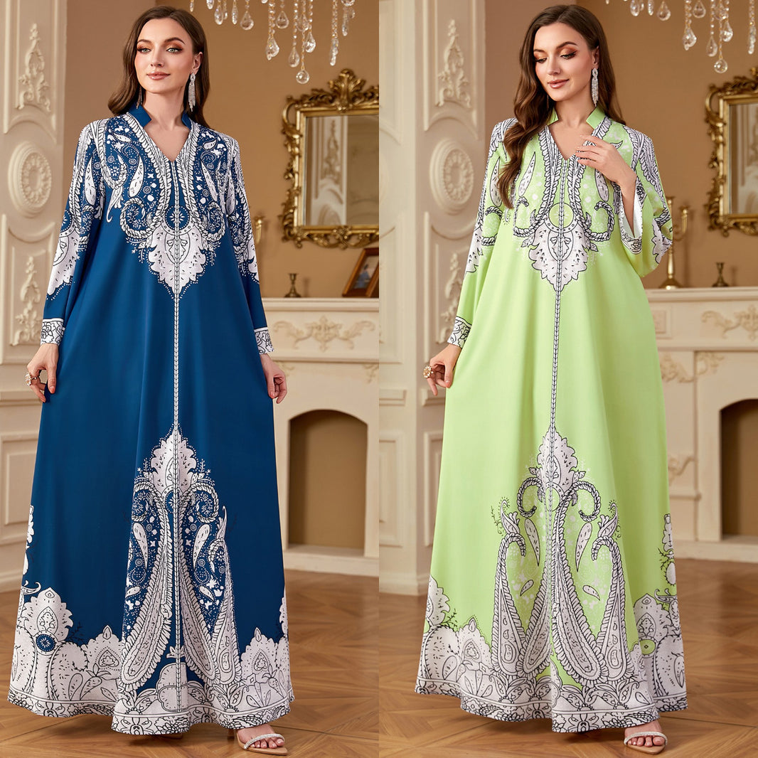 Casual Muslim Beaded Loose Print Dress EX-STOCK Canada 