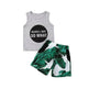 Gray Letters Vest Green Leaf Shorts Suit Casual two piece for boys - EX-STOCK Canada