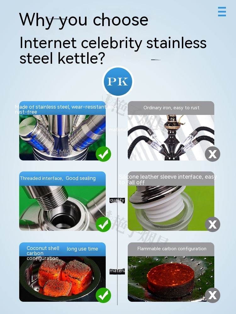 Arabic Hookah Full Set Bar Kettle Stainless Steel Large Single And Double Tube - EX-STOCK Canada