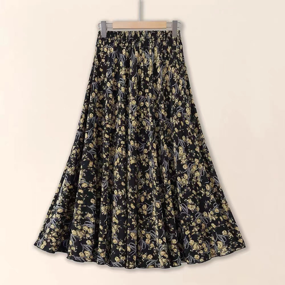 Floral patterned skirt on a beige background