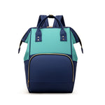 Navy and teal backpack on a white background