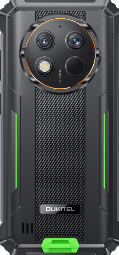 Back view of a rugged phone with OUKITEL branding on a black background