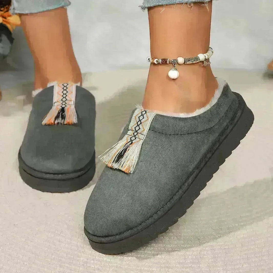 Winter Plush Home Slippers Fashion Round Toe Flat Suede Garden Shoes Indoor Warm Floor Bedroom Slipper For Women - EX-STOCK CANADA