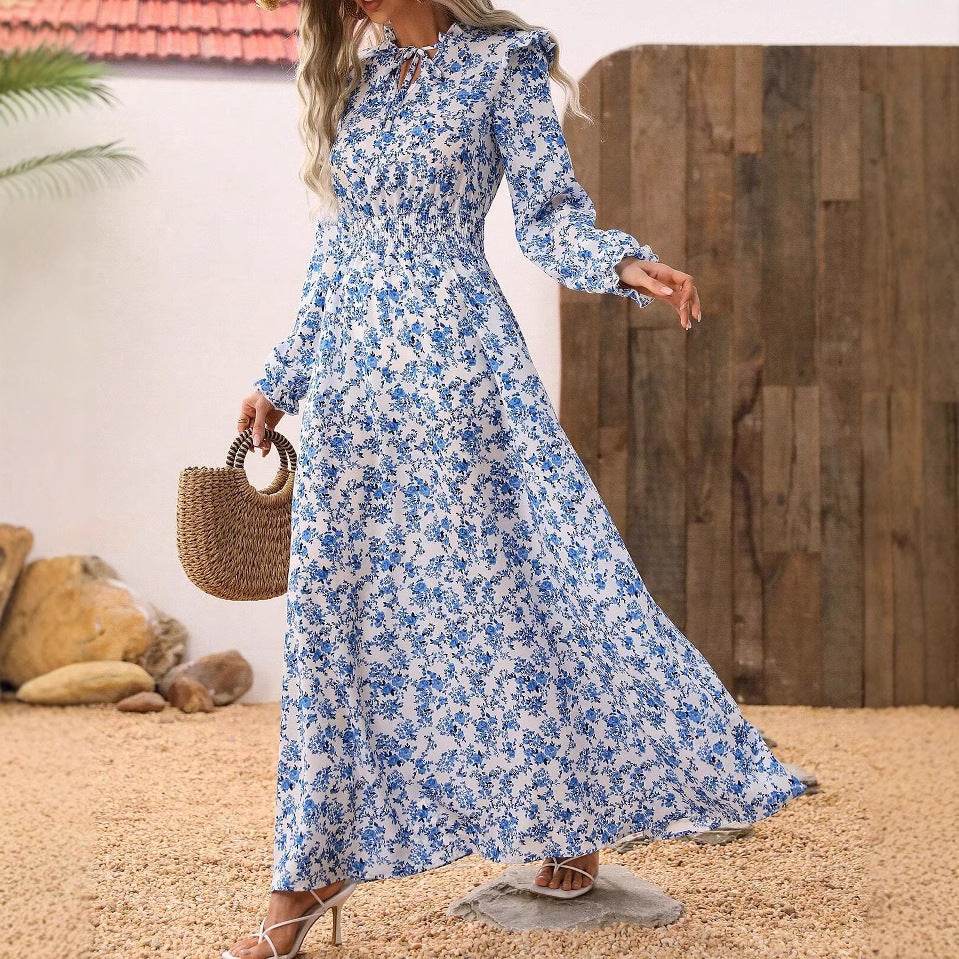 Elegant ladies Spring And Autumn Long Sleeve Floral maxi Dress - EX-STOCK Canada