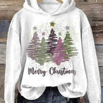 Round Neck Hooded Long Sleeve Four Christmas Trees Loose Hoodie Sweatshirt - EX-STOCK Canada