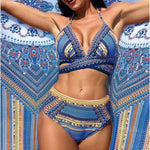 Women's Split Cross Strap Retro Ethnic Style Swimsuit - EX-STOCK Canada