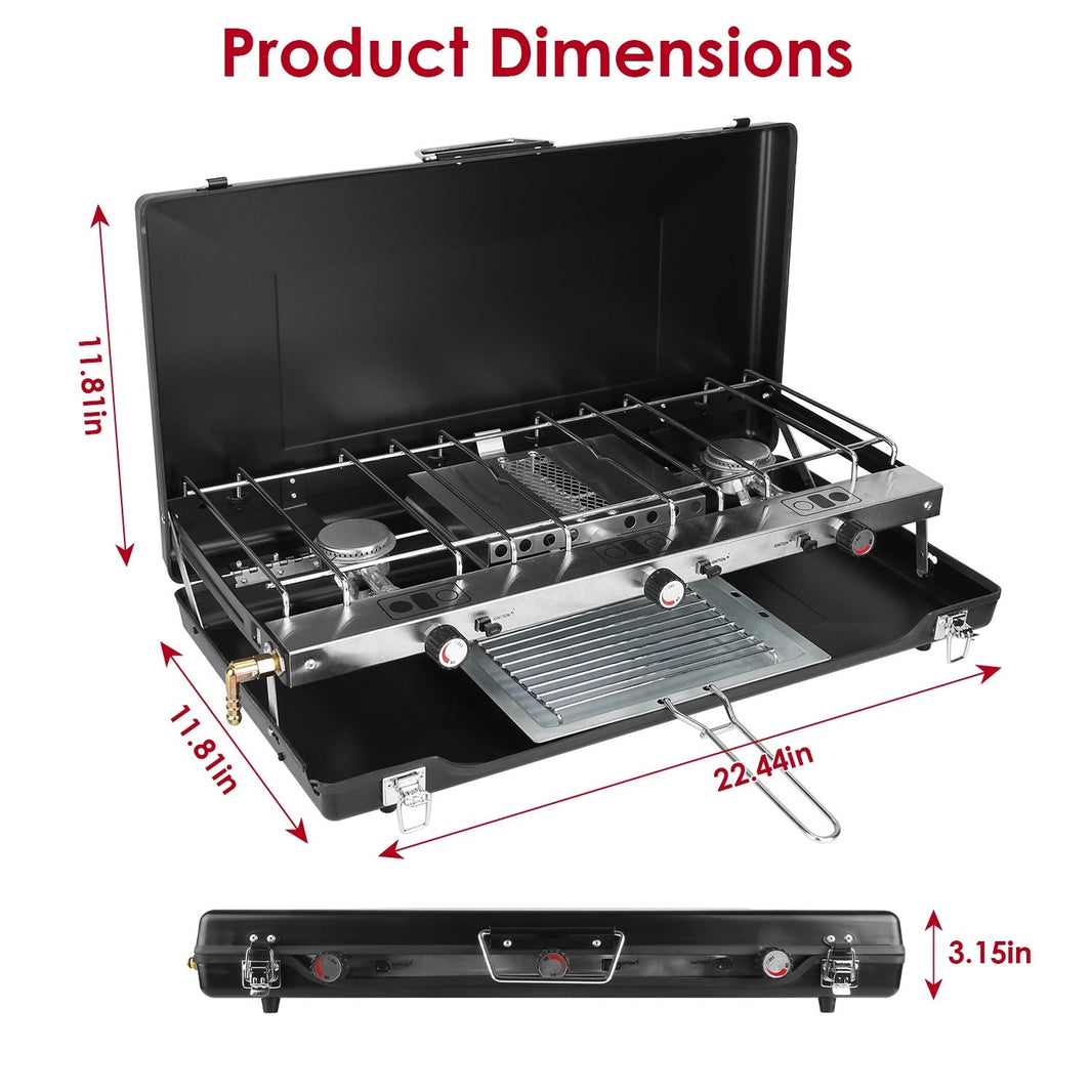 3 Burner Camping Stove 20000 BTU Portable Foldable Propane Stove With Toast Tray Windshield Portable Handle Outdoor Cooking Gas Stove For RV Camping BBQ Picnic EX-STOCK