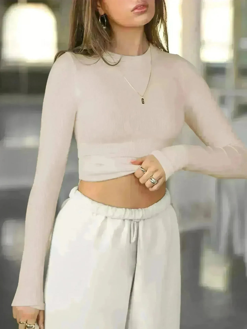 Elegant Chic Long sleeve Elastic Crop Top for Women - EX-STOCK CANADA