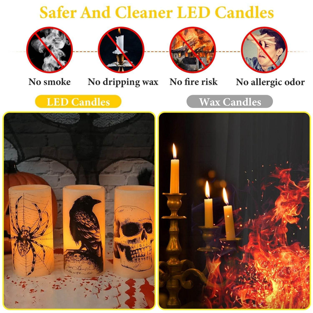 3 Pack Halloween Flameless Candle Lamp With Timer Setting Battery Operated Warm Orange Light Candles For Halloween Party Decoration - EX-STOCK Canada