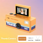 Orange digital camera with screen on a gradient background