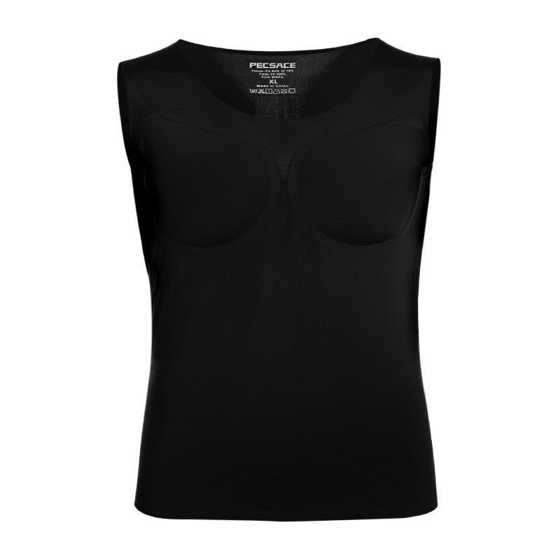 Black sleeveless shirt with built-in bra on a white background