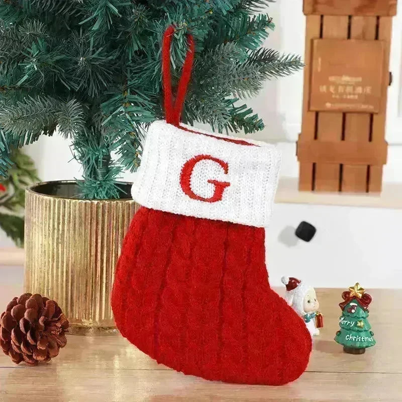 Cute Letters Christmas Stockings Decorative Creative Tree Pendant Wool Knitted Socks - EX-STOCK CANADA