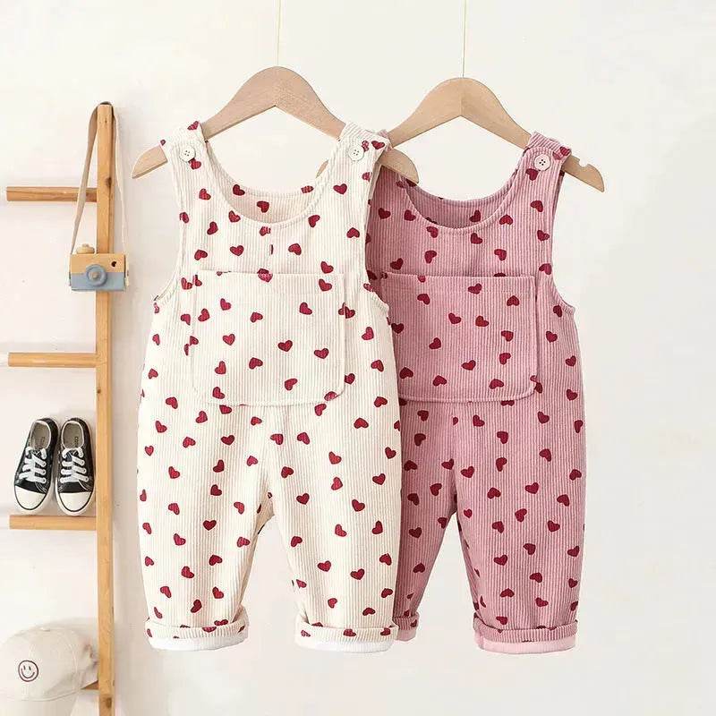 Fashion Girls Heart Printing Corduroy Overalls Baby girl Romper Jumpsuit - EX-STOCK Canada
