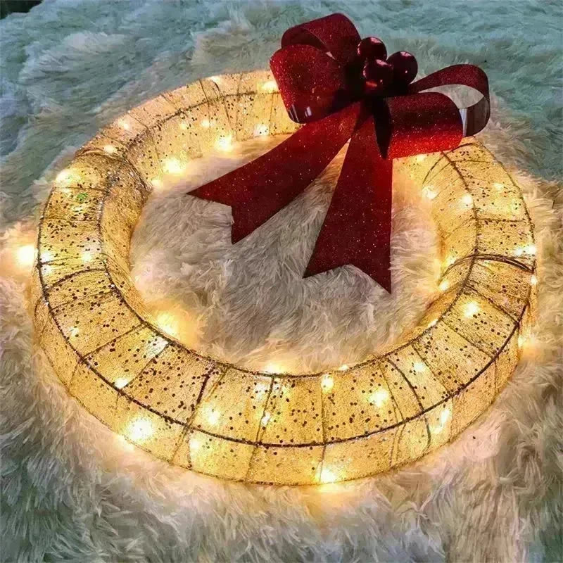 Front Door Wreath Bowknot Luminous LED Light Christmas Garland - EX-STOCK CANADA