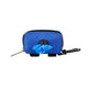 Blue pet waste bag dispenser with a plastic bag on a white background
