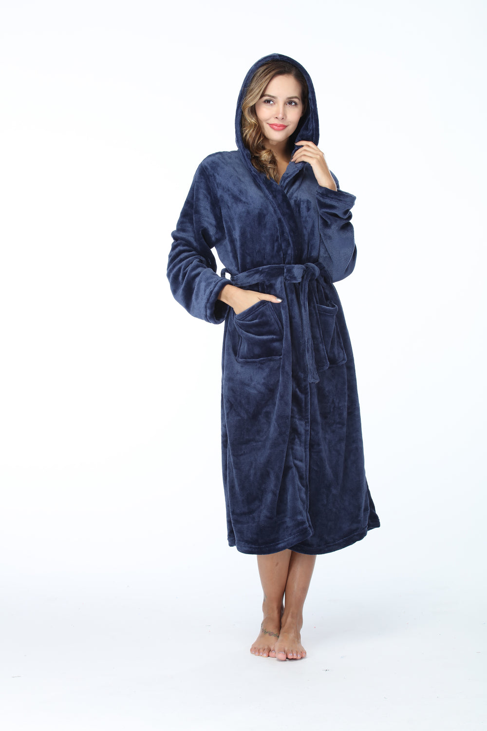 RONGTAI Womens Long Robes Plush Fleece Nightgown Thick Hooded Bathrobe With Pockets Fluffy Sleepwear For Men EX-STOCK Canada 