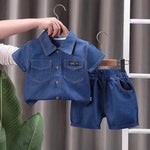 Lapel Short Sleeve Suit Children's Clothing Casual wear for boys Denim Two piece for boys - EX-STOCK Canada