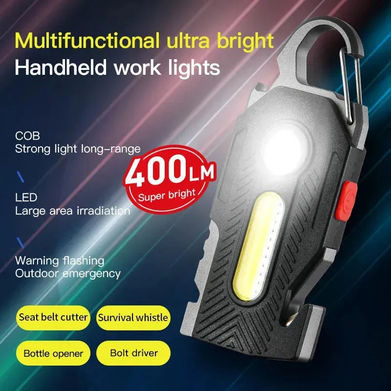 Multifunctional Charging Emergency Light Convenient Keychain Work Light COB High Bright Light Outdoor Camping LED Light - EX-STOCK CANADA