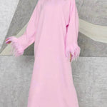 Feather Long Sleeve Middle East Arabic Elegant Round Neck Dress - EX-STOCK Canada
