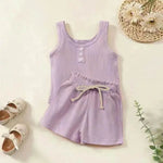 Girls' Sleeveless Simple Solid Color Casual Top And Shorts Two-piece Set for girls - EX-STOCK Canada