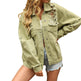 Perforated Coat Pocket Raglan Loose Jacket Women Denim - EX-STOCK Canada