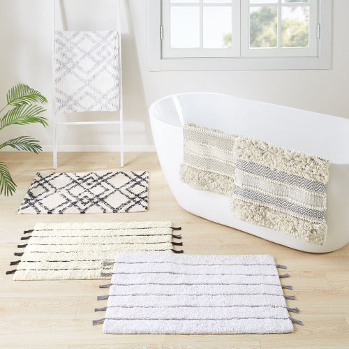 Woven Texture Stripe Bath Rug Grey 20x32 EX-STOCK