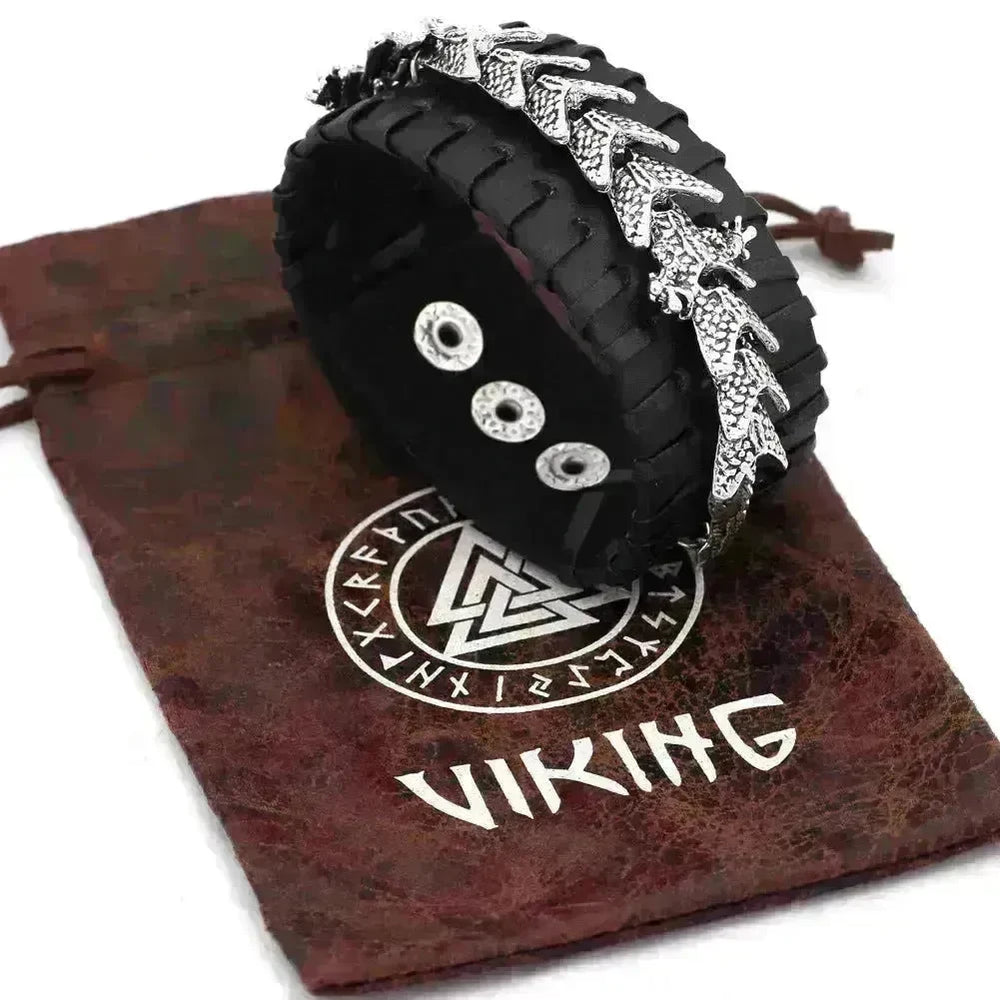 Viking Pirate Kelte Dragon Leather Gothic Bracelet for men - EX-STOCK CANADA