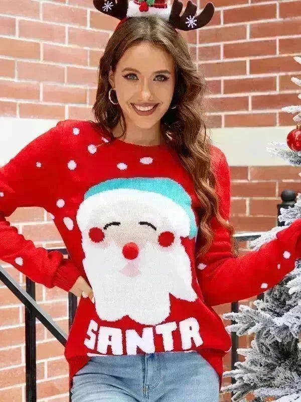 Women's Tops Santa Pullover Sweater Autumn And Winter Letter Embroidery Christmas Red Sweaters Long Sleeve Crew Neck Clothes - EX-STOCK CANADA
