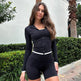 American Street Workout Clothes Suit Zipper Cardigan Long Sleeve Top Suspender Shorts - EX-STOCK CANADA