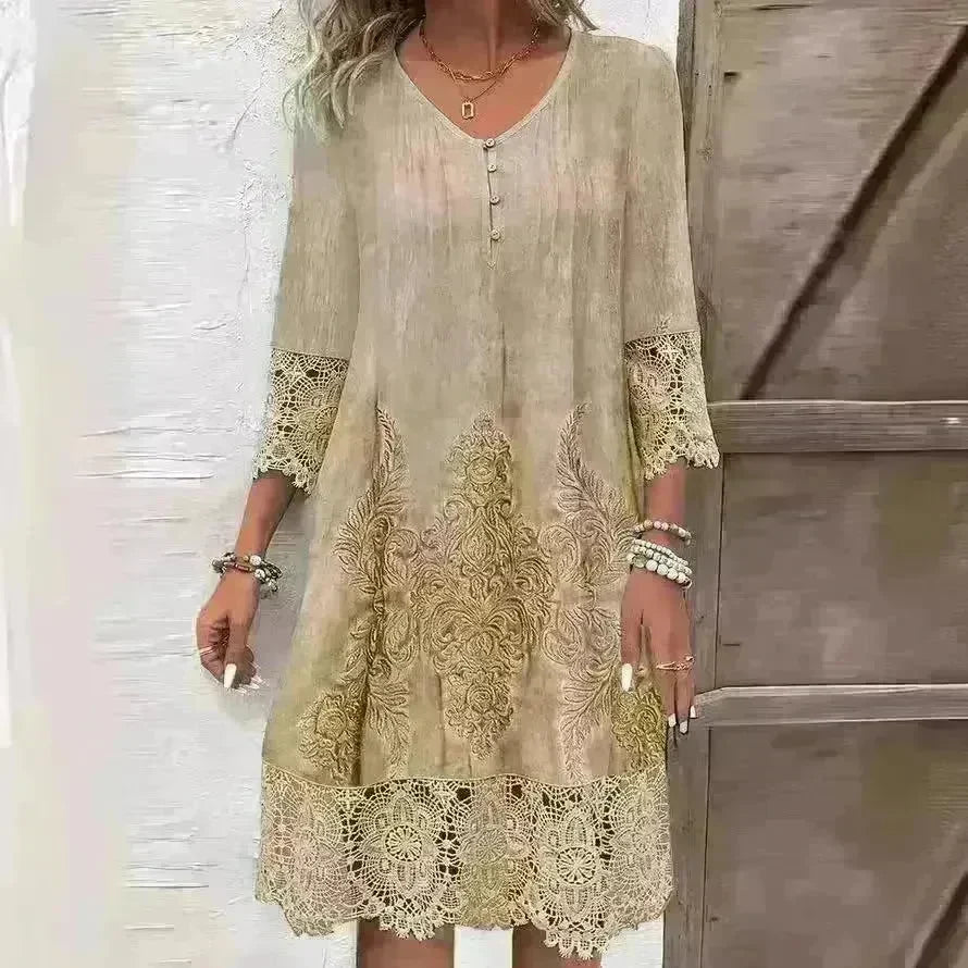 Flowers Lace Dress Summer Solid Color Womens Clothing - EX-STOCK CANADA