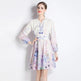 Elegant V-neck Vintage Floral Print Long Sleeves Dress Spring - EX-STOCK CANADA