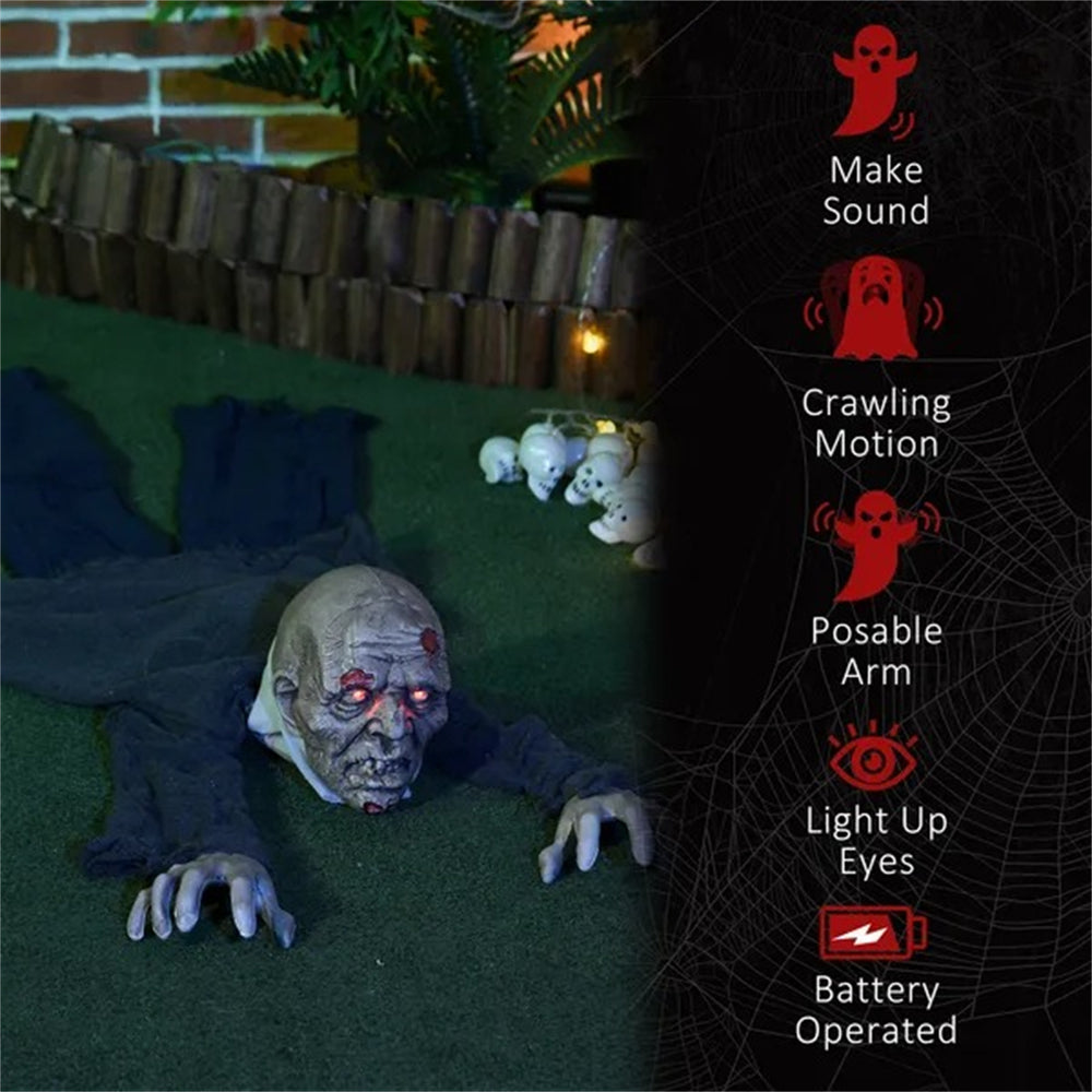 5.2ft Life Size Outdoor Halloween Decoration Crawling Zombie, Animated Prop Decor With Sound And Motion Activated, Light Up Eyes, Creepy Sound EX-STOCK Canada 