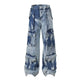 Street Retro Washed Distressed Tie-dye Multi-pocket Denim Trouser Unisex Baggy Cargo Denim Jeans Pants - EX-STOCK Canada