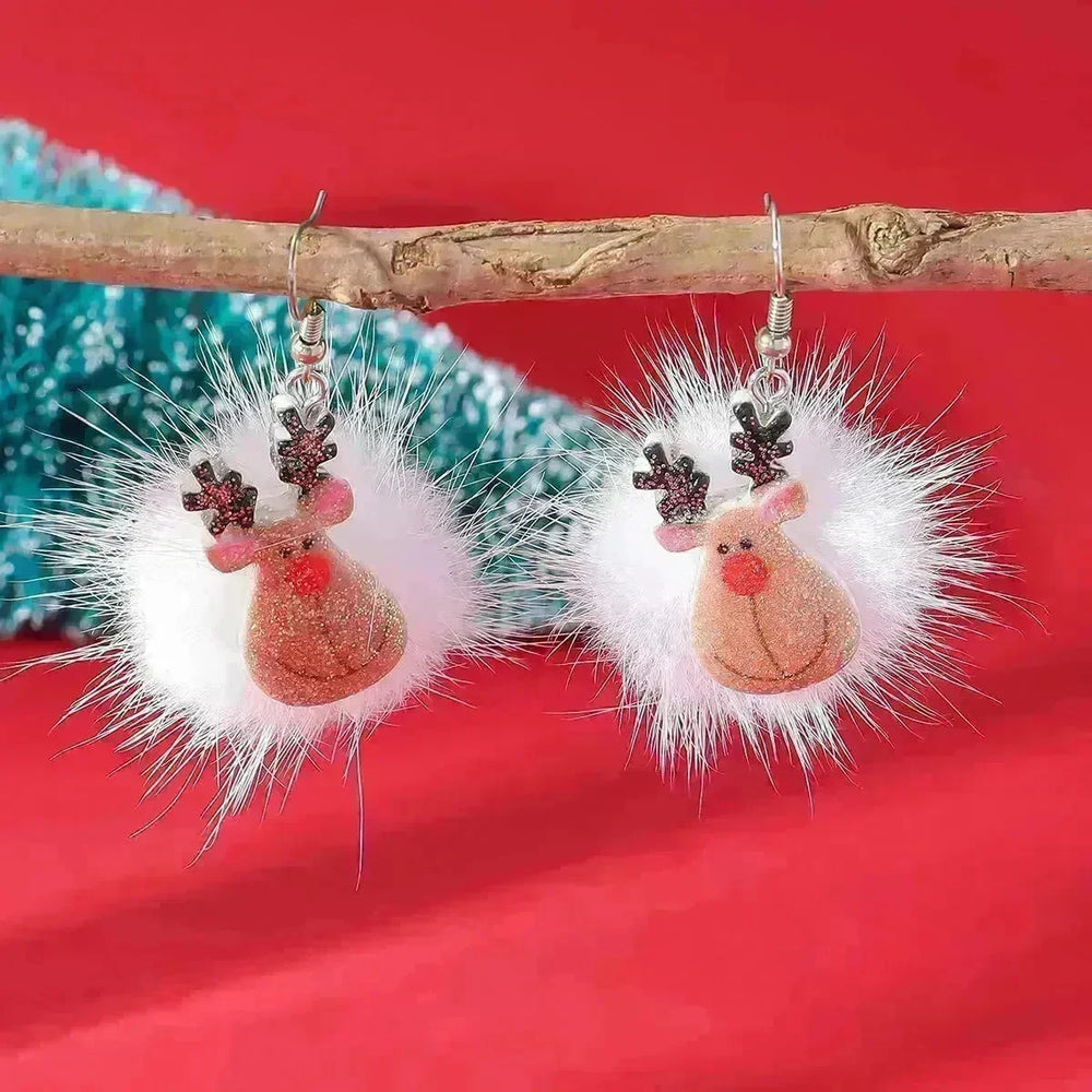 Winter Snowflake Hair Ball Earrings Ins Cute Christmas Elk Santa Claus Stock Element Earrings Women Jewelry - EX-STOCK CANADA