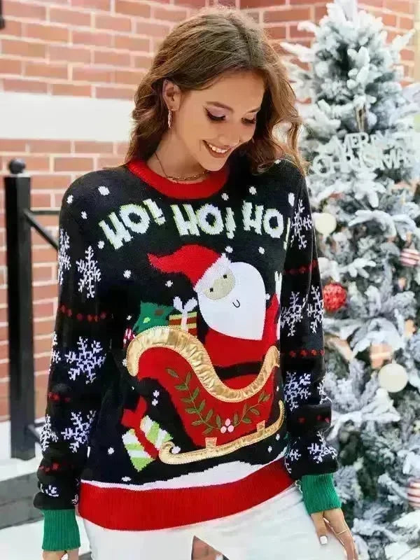 Knited Christmas Sweaters With Santa Claus Patterns Tops Winter Sweet Christmas Snowflake Pullovers For Women Clothes - EX-STOCK CANADA