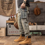 Sprin Autumn Retro Slim Fit Straight Leg Casual Distressed Denim Jeans Cargo Pant Men - EX-STOCK Canada