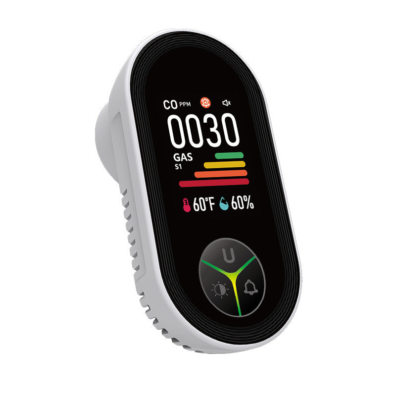 Digital sensor device with a black screen displaying readings on a white background