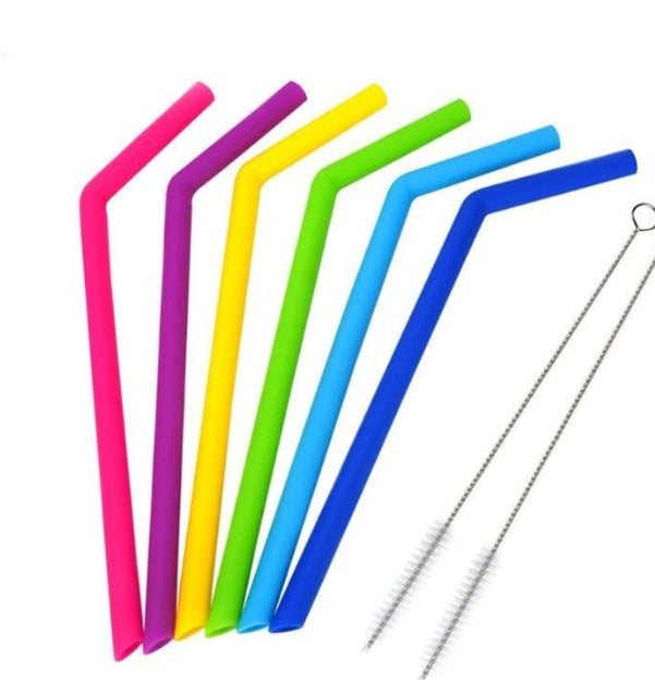 AWESOME REUSABLE RAINBOW SILICONE STRAWS (PACK OF 6 + CLEANING BRUSH) EX-STOCK Canada 