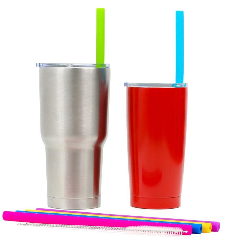 AWESOME REUSABLE RAINBOW SILICONE STRAWS (PACK OF 6 + CLEANING BRUSH) EX-STOCK Canada 