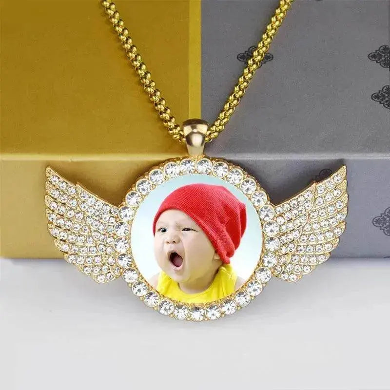 Angel Wings Medallions Custom Photo Pendant Necklace For Men Hip Hop Jewelry Iced Out Pendant Custom Engraved Name Memory Gift - EX-STOCK Canada