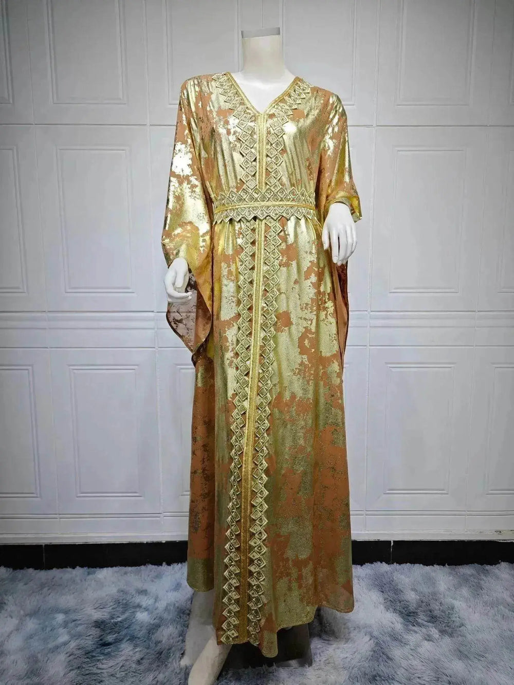 Arab Chiffon Bronzing Robe Containing Belt Dress - EX-STOCK Canada