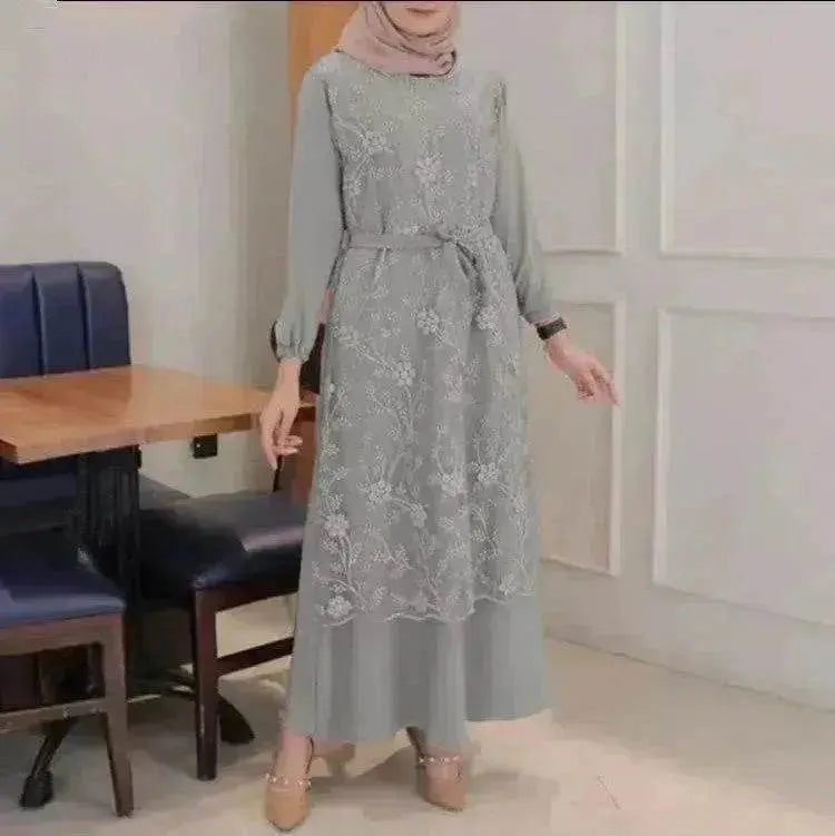 Arab Round Neck Lace Floral Dress - EX-STOCK Canada