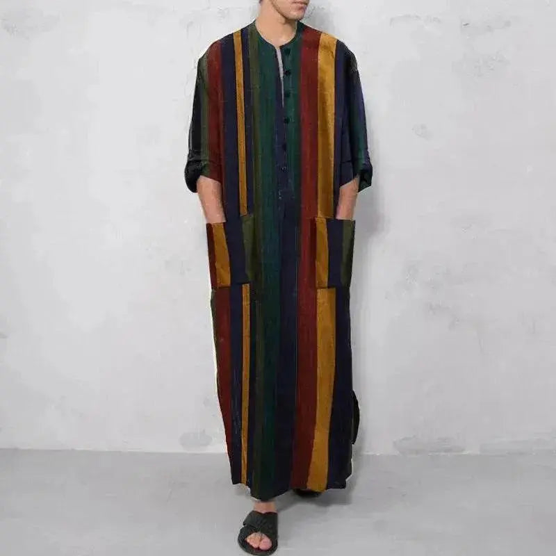Arab Striped Printed Arab Men's Robe - EX-STOCK Canada