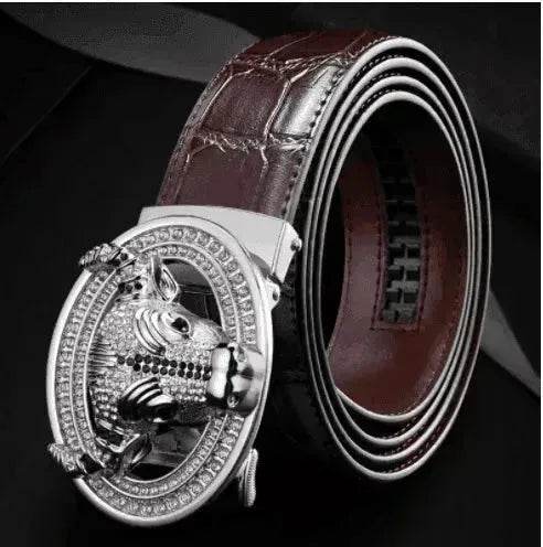 Automatic Buckle Leather With Diamond-studded Pattern Bull Head Belt - EX-STOCK Canada