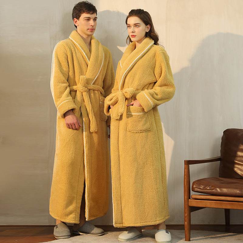 Autumn And Winter Thickened Cotton Velvet Nightgown Men's Winter Plus-sized Plus Size Light Luxury Couple Bathrobe Women's Extended Pajamas  EX-STOCK CANADA