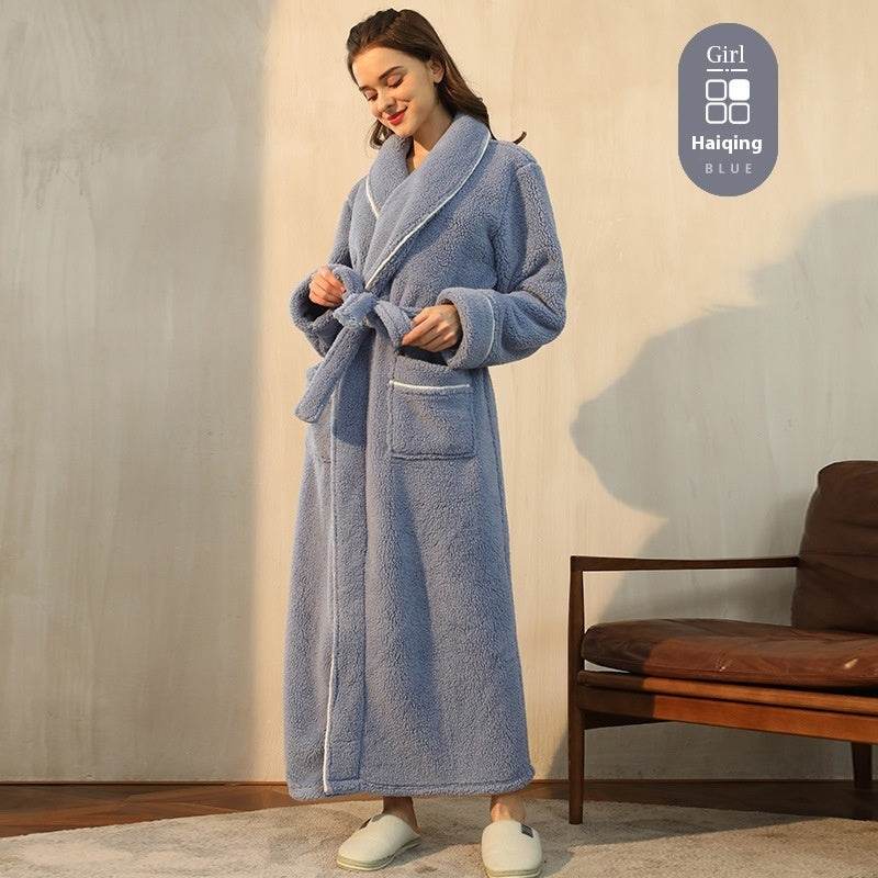Autumn And Winter Thickened Cotton Velvet Nightgown Men's Winter Plus-sized Plus Size Light Luxury Couple Bathrobe Women's Extended Pajamas  EX-STOCK CANADA